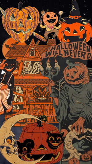 Retro Vintage Halloween Collage Wallpaper