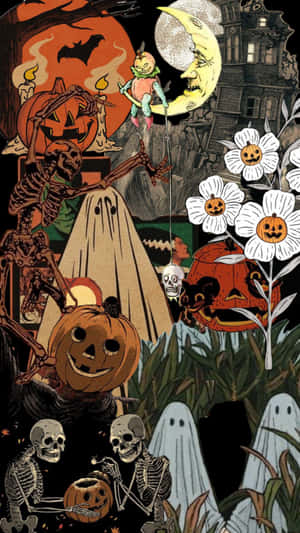 Retro Vintage Halloween Collage Wallpaper