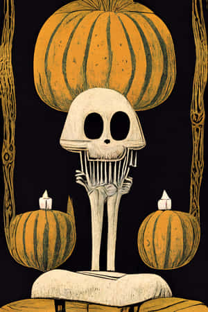 Retro Vintage Halloween Skull Pumpkin Illustration Wallpaper