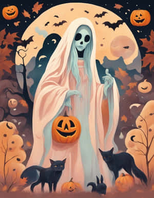 Retro Vintage Halloween Spiritand Black Cats Wallpaper