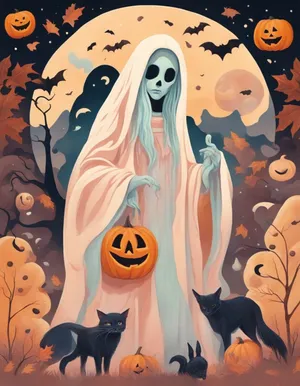 Retro Vintage Halloween Spiritand Black Cats Wallpaper