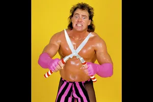 Retro_ Wrestler_in_ Pink_and_ Black_ Attire Wallpaper