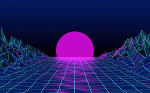 Retrowave Neon Purple Moon Grid Field 4k Wallpaper
