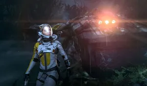 Returnal Astronaut Exploring Alien Terrain Wallpaper