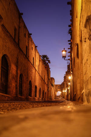 Rhodes Town Evening Street Wallpaper