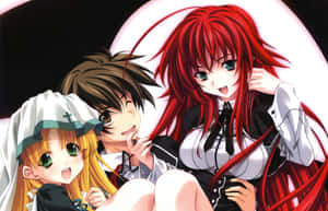 Rias Gremory Posing Confidently In Her Iconic Crimson Hair And Crimson-eyed Look Wallpaper