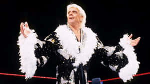 Ric Flair Wearing Black Robe With White Fur Wallpaper