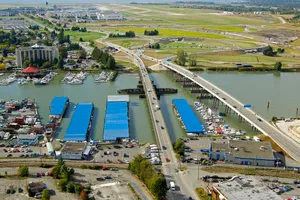 Richmond Canada Aerial View Marinaand Bridge Wallpaper