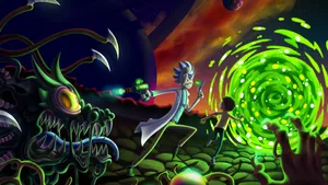 Rick And Morty Portal Dark Alien Wallpaper
