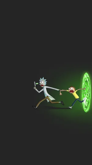 Rick And Morty Running Away From Portal Wallpaper
