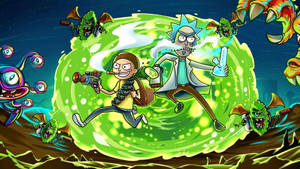 Rick And Morty Weed Fighting Monsters Wallpaper