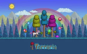 Ride The Magical Rainbow With The Hallow Unicorn In Terraria Wallpaper