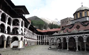 Rila Monastery Below The Clear Skies Wallpaper