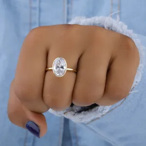 Ring With Oval Diamond Worn On Finger Wallpaper