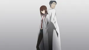 Rintaro Okabe Standing Against The Glowing City Backdrop Wallpaper