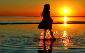 Rising Sun With Young Girl Wallpaper