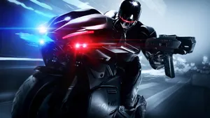 Robocop Futuristic Motorcycle Chase Wallpaper