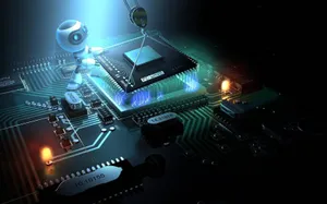 Robot Inspecting Motherboard Chipset Wallpaper
