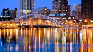 Rochester Skyline Night Reflection Wallpaper