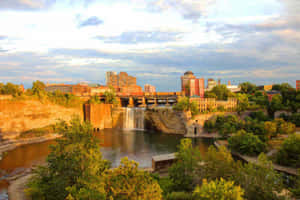 Rochester Skylineand Waterfall Wallpaper