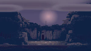 Rock Buildings Surrounding Sheep Pixel Art Wallpaper