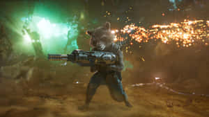 Rocket Raccoon In Action Wallpaper