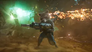 Rocket Raccoon In Action Wallpaper
