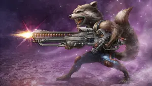 Rocket Raccoon With Heavy Weapon Wallpaper