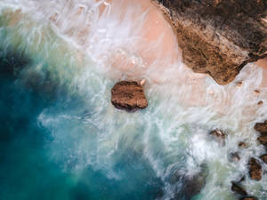 Rocky Navy Blue Beach Shore Wallpaper