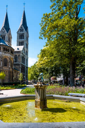 Roermond Cathedraland Fountain Wallpaper