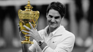 Roger Federer Gold Tennis Trophy Wallpaper