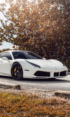 “rolling Luxury In A White Ferrari” Wallpaper