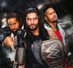 Roman Reigns With Jimmy And Jey Uso Wallpaper