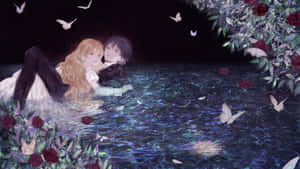 Romantic Anime Couple Embrace Wallpaper