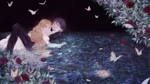 Romantic Anime Couple Embrace Wallpaper