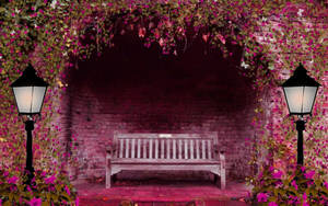 Romantic Bench Under Stone Wallpaper