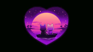 Romantic Cats Sunset Boat Heart Backdrop Wallpaper