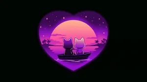 Romantic Cats Sunset Boat Heart Backdrop Wallpaper