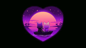 Romantic Cats Sunset Heart Aesthetic Wallpaper