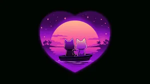 Romantic Cats Sunset Heart Aesthetic Wallpaper