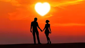 Romantic Couple Sunset Heart Silhouette Wallpaper
