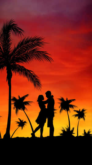 Romantic Couple Sunset Silhouette Wallpaper