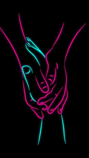 Romantic Holding Hands Neon Art Wallpaper