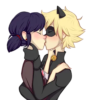 Romantic Moment Between Ladybug And Cat Noir Wallpaper