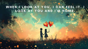 Romantic Silhouette Couple Heart Balloons Quote Wallpaper