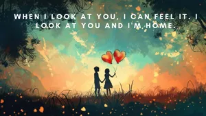Romantic Silhouette Couple Heart Balloons Quote Wallpaper