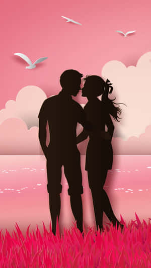 Romantic Silhouette Couple Sunset Wallpaper