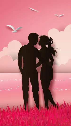 Romantic Silhouette Couple Sunset Wallpaper