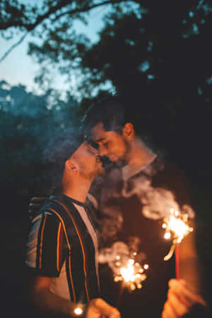 Romantic Sparklers Gay Couple Night Wallpaper