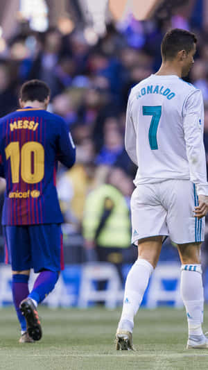 Ronaldo Messi Rivalry Moment Wallpaper